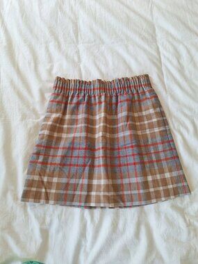 J Crew Plaid Tan and White Skirt